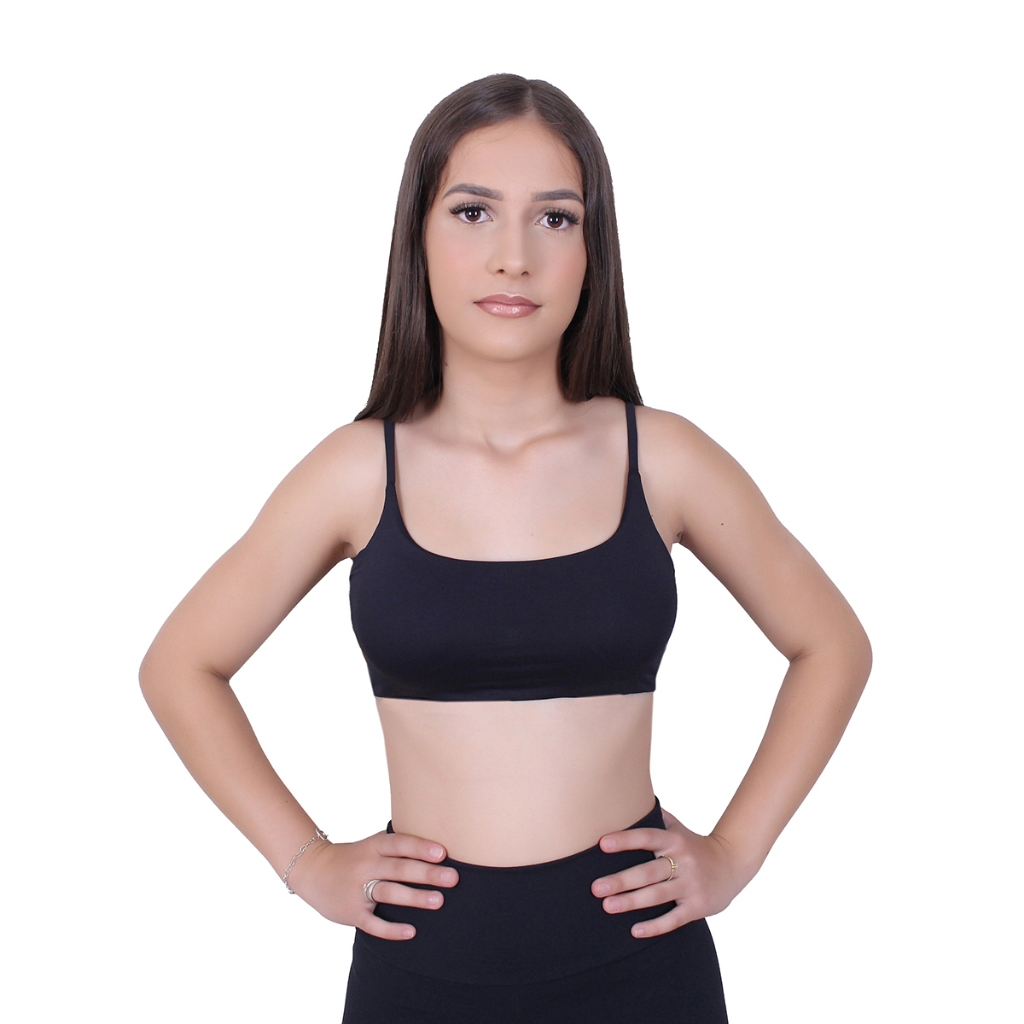 Top Academia Fitness Duplo Com Bojo P M G GG G1 Plus Size Alça Fina Suplex Poliamida Compressão